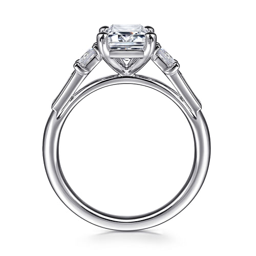 14K White Gold Emerald Cut Three Stone Diamond Engagement Ring