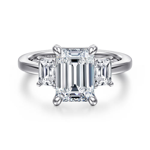 14K White Gold Emerald Cut Three Stone Diamond Engagement Ring