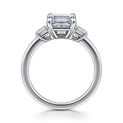 14K White Gold Emerald Cut Three Stone Diamond Engagement Ring