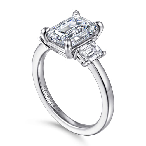 14K White Gold Emerald Cut Three Stone Diamond Engagement Ring