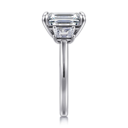 14K White Gold Emerald Cut Three Stone Diamond Engagement Ring