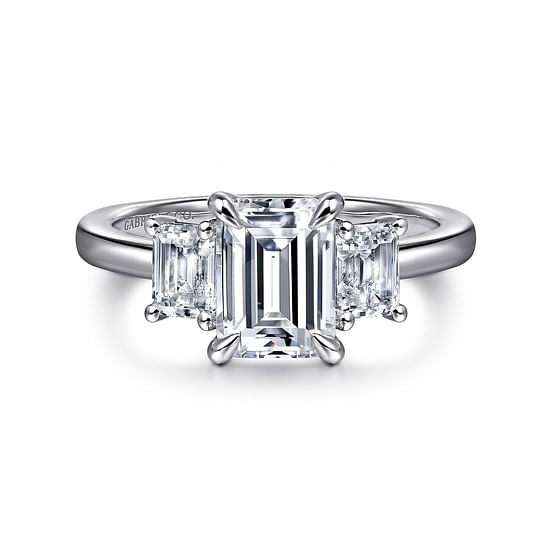 Gabriel - 14K White Gold Emerald Cut Three Stone Diamond Engagement Ring