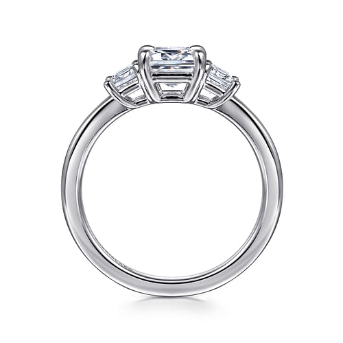 14K White Gold Emerald Cut Three Stone Diamond Engagement Ring