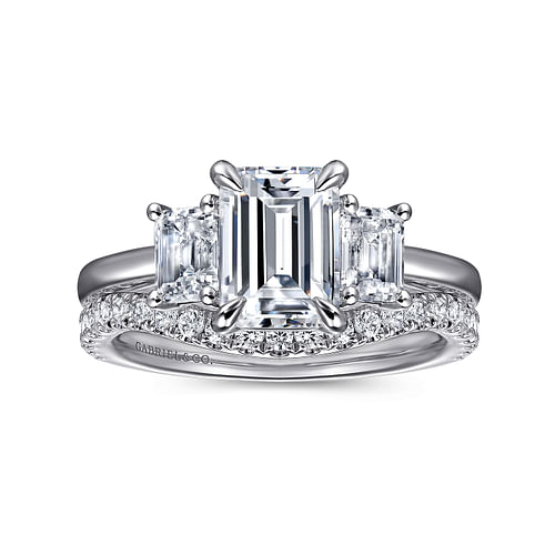 14K White Gold Emerald Cut Three Stone Diamond Engagement Ring