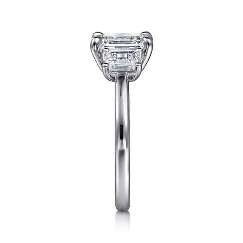 14K White Gold Emerald Cut Three Stone Diamond Engagement Ring