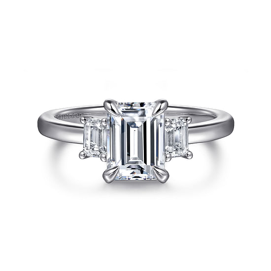 Gabriel - 14K White Gold Emerald Cut Three Stone Diamond Engagement Ring