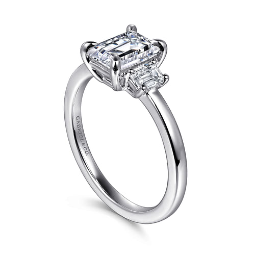 14K White Gold Emerald Cut Three Stone Diamond Engagement Ring