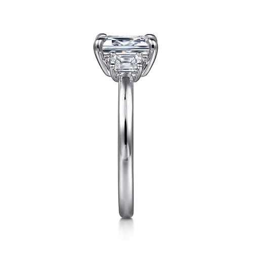 14K White Gold Emerald Cut Three Stone Diamond Engagement Ring