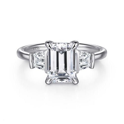 14K White Gold Emerald Cut Three Stone Diamond Engagement Ring