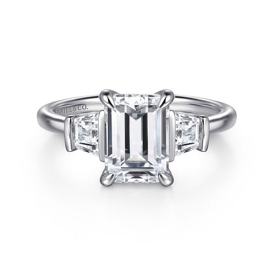 Gabriel - 14K White Gold Emerald Cut Three Stone Diamond Engagement Ring