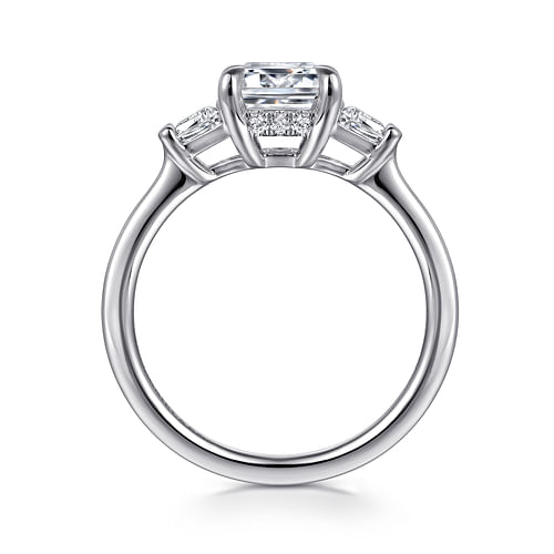 14K White Gold Emerald Cut Three Stone Diamond Engagement Ring