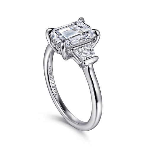 14K White Gold Emerald Cut Three Stone Diamond Engagement Ring