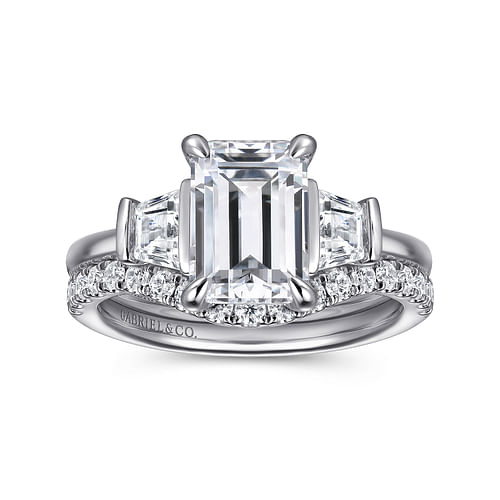 14K White Gold Emerald Cut Three Stone Diamond Engagement Ring