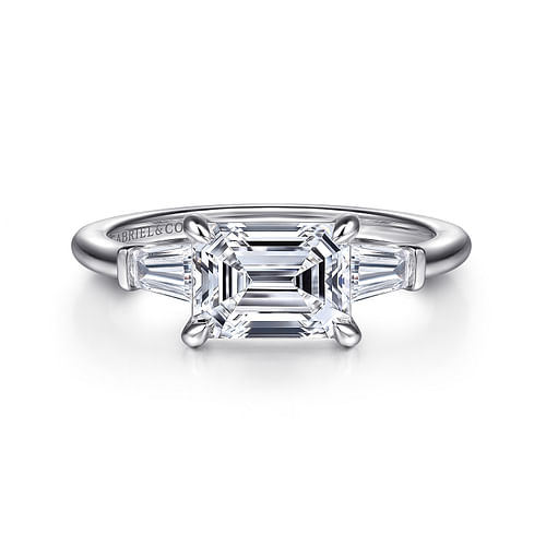 14K White Gold Emerald Cut Three Stone Diamond Engagement Ring