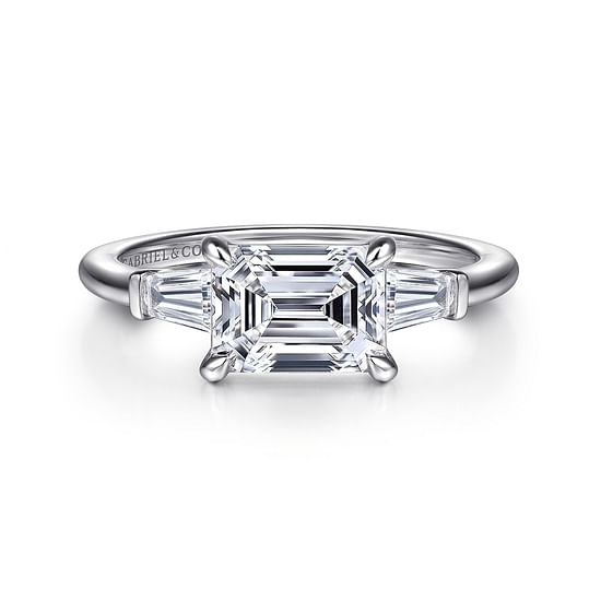 Gabriel - 14K White Gold Emerald Cut Three Stone Diamond Engagement Ring