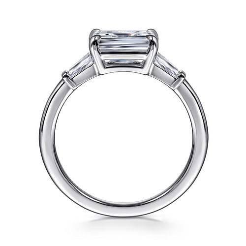 14K White Gold Emerald Cut Three Stone Diamond Engagement Ring