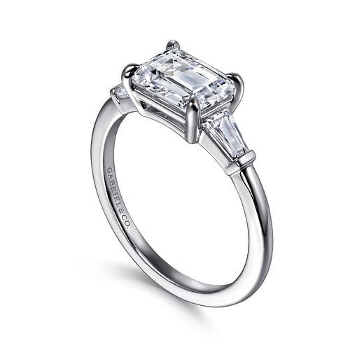 14K White Gold Emerald Cut Three Stone Diamond Engagement Ring