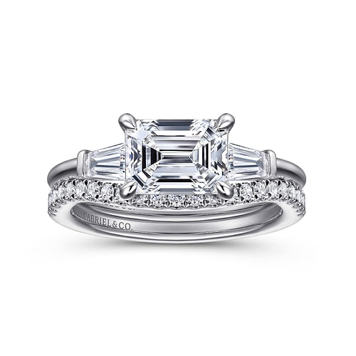 14K White Gold Emerald Cut Three Stone Diamond Engagement Ring