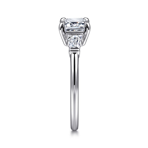 14K White Gold Emerald Cut Three Stone Diamond Engagement Ring