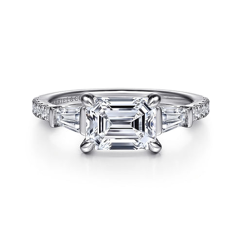 14K White Gold Emerald Cut Three Stone Diamond Engagement Ring