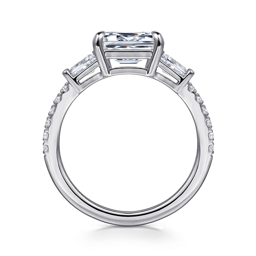 14K White Gold Emerald Cut Three Stone Diamond Engagement Ring