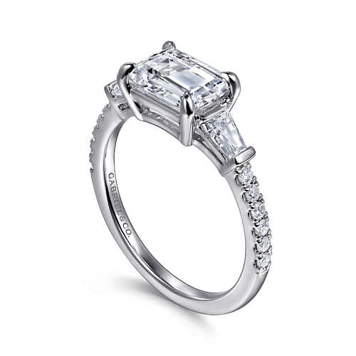 14K White Gold Emerald Cut Three Stone Diamond Engagement Ring