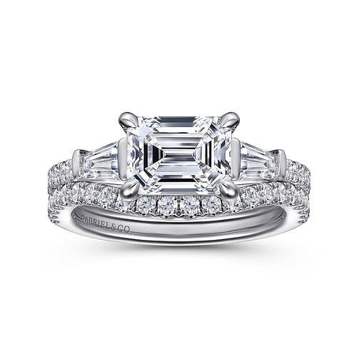 14K White Gold Emerald Cut Three Stone Diamond Engagement Ring