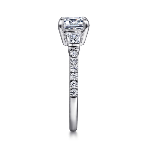 14K White Gold Emerald Cut Three Stone Diamond Engagement Ring