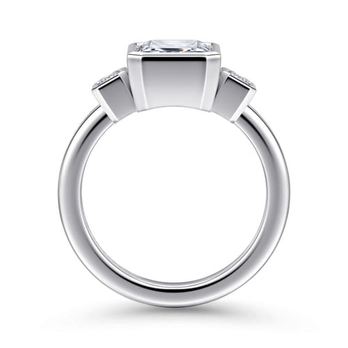 14K White Gold Emerald Cut Three Stone Diamond Engagement Ring
