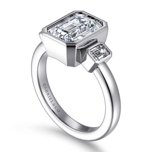 14K White Gold Emerald Cut Three Stone Diamond Engagement Ring