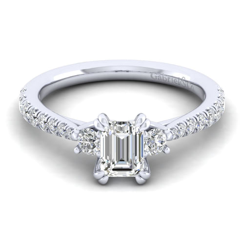 14K White Gold Emerald Cut Three Stone Diamond Engagement Ring