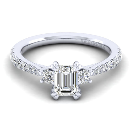 Gabriel - 14K White Gold Emerald Cut Three Stone Diamond Engagement Ring