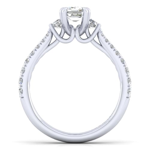 14K White Gold Emerald Cut Three Stone Diamond Engagement Ring