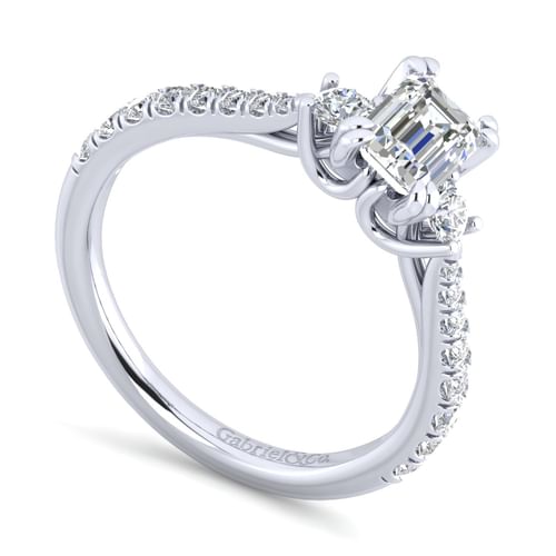14K White Gold Emerald Cut Three Stone Diamond Engagement Ring