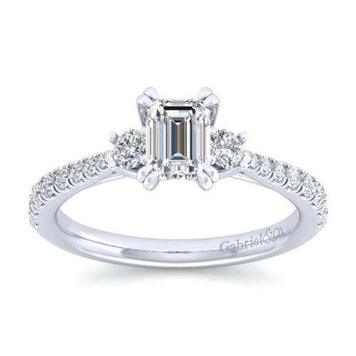 14K White Gold Emerald Cut Three Stone Diamond Engagement Ring