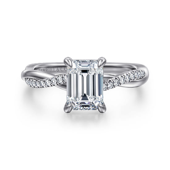 Gabriel - 14K White Gold Emerald Cut Twisted Diamond Engagement Ring