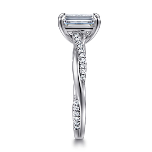 14K White Gold Emerald Cut Twisted Diamond Engagement Ring