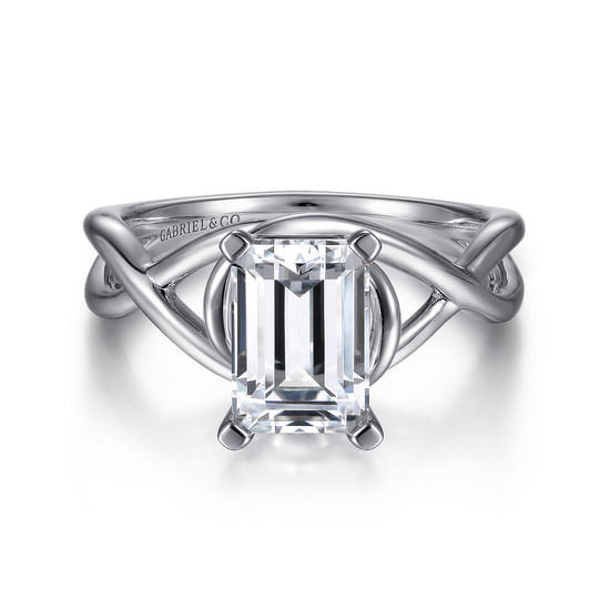 Gabriel - 14K White Gold Emerald Cut Twisted Diamond Engagement Ring