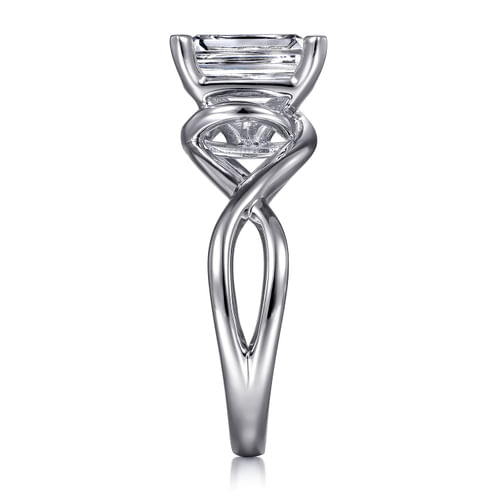 14K White Gold Emerald Cut Twisted Diamond Engagement Ring