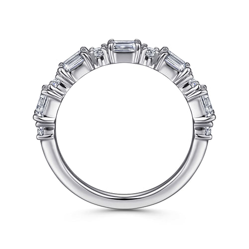 14K White Gold Emerald Cut and Round Diamond Anniversary Band