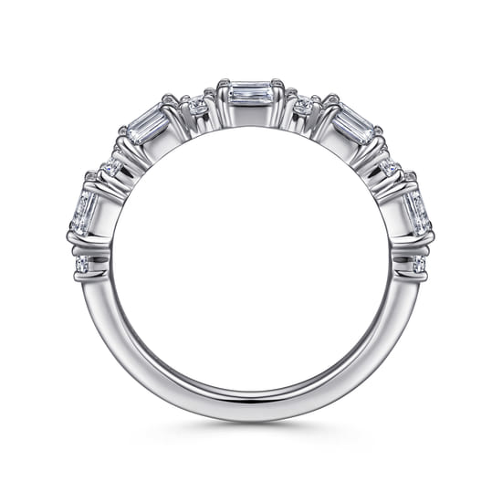 14K White Gold Emerald Cut and Round Diamond Anniversary Band angle 2