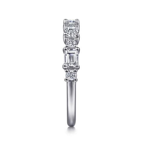 14K White Gold Emerald Cut and Round Diamond Anniversary Band