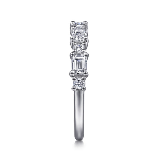 14K White Gold Emerald Cut and Round Diamond Anniversary Band angle 4
