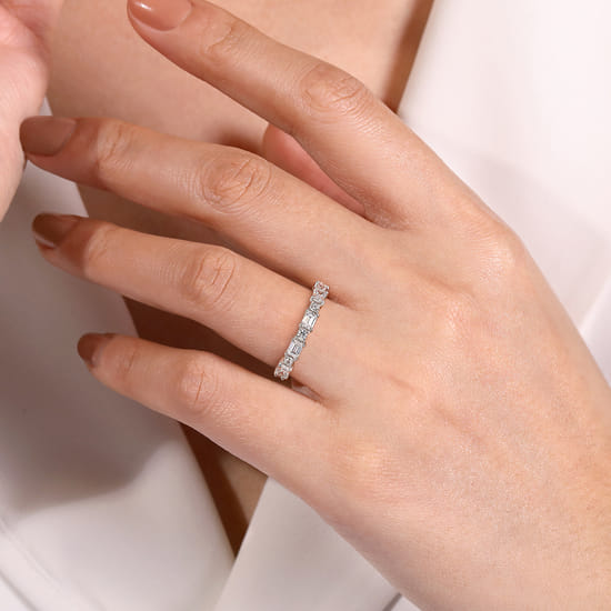 14K White Gold Emerald Cut and Round Diamond Anniversary Band angle 5