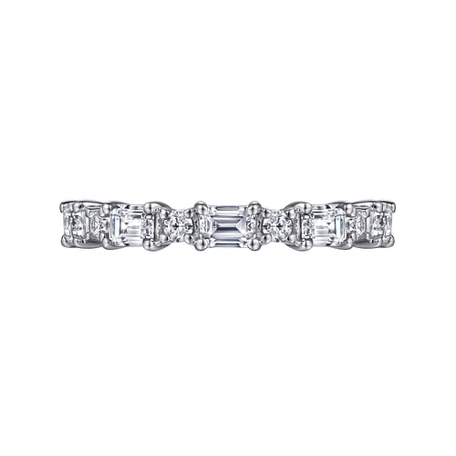 14K White Gold Emerald Cut and Round Diamond Anniversary Band