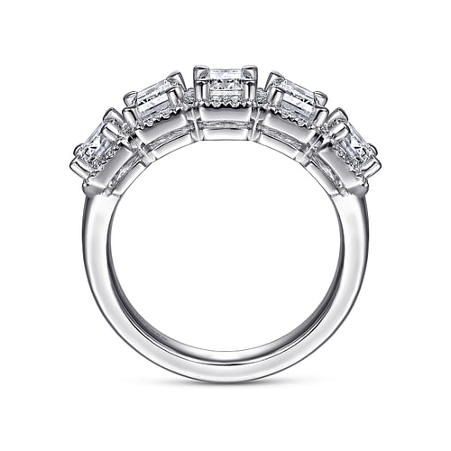 14K White Gold Emerald Cut and Round Diamond Halo Station Anniversary Band