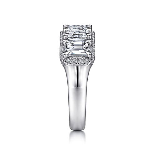 14K White Gold Emerald Cut and Round Diamond Halo Station Anniversary Band