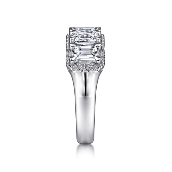 14K White Gold Emerald Cut and Round Diamond Halo Station Anniversary Band angle 4