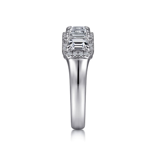 14K White Gold Emerald Cut and Round Diamond Halo Station Anniversary Band