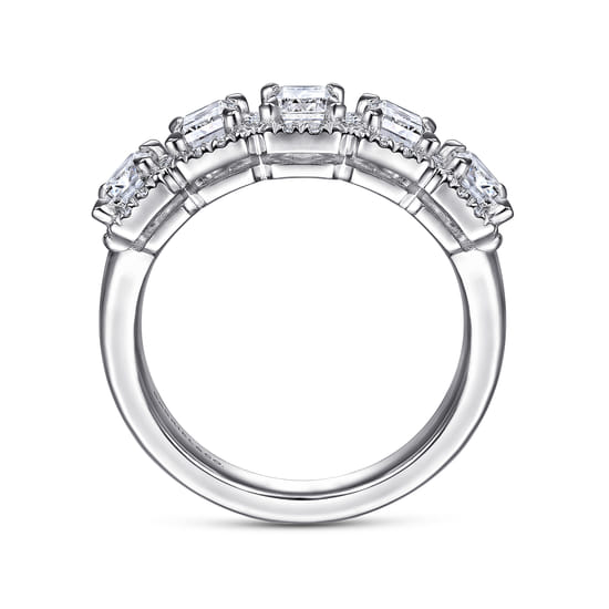 14K White Gold Emerald Cut and Round Diamond Halo Station Anniversary Band angle 2